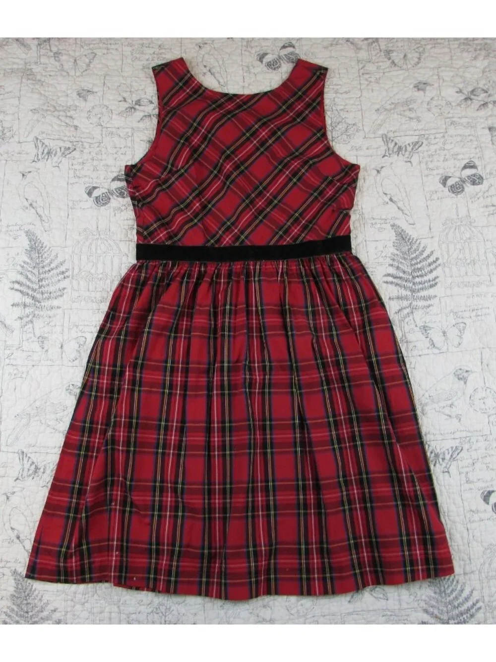 Crewcuts Red And Black Plaid Dress Winter Holiday Girl Velvet Waist girls 14